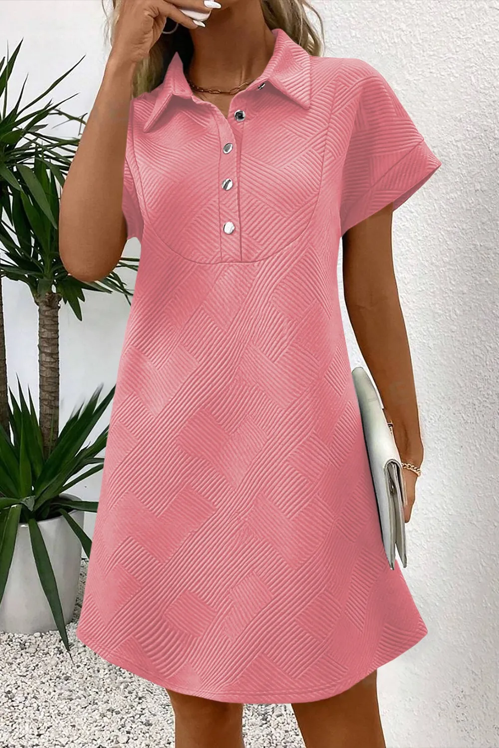 Button Front Short Sleeve Mini Dress, image 7