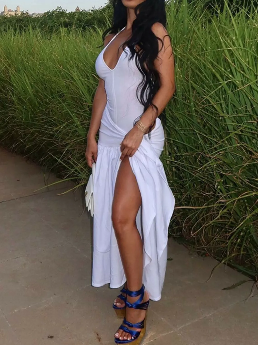 Halter Neck Ruched Bodysuit and Maxi Skirt Set, image 6