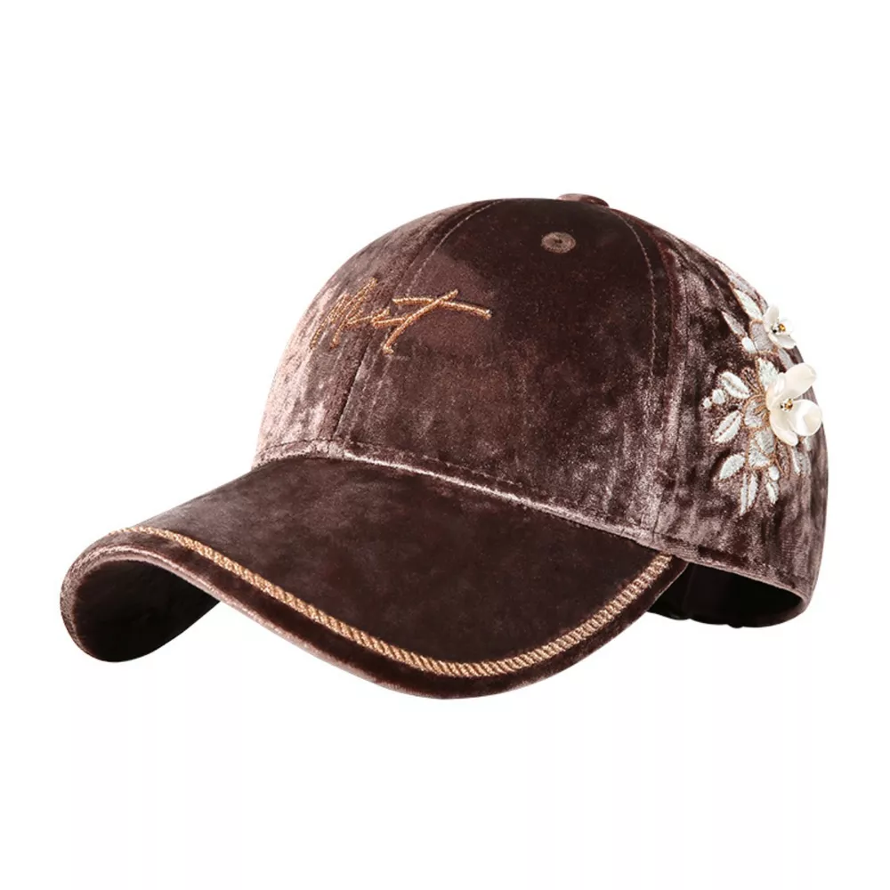 Velvet Baseball Cap with Floral Embellishments, image 2