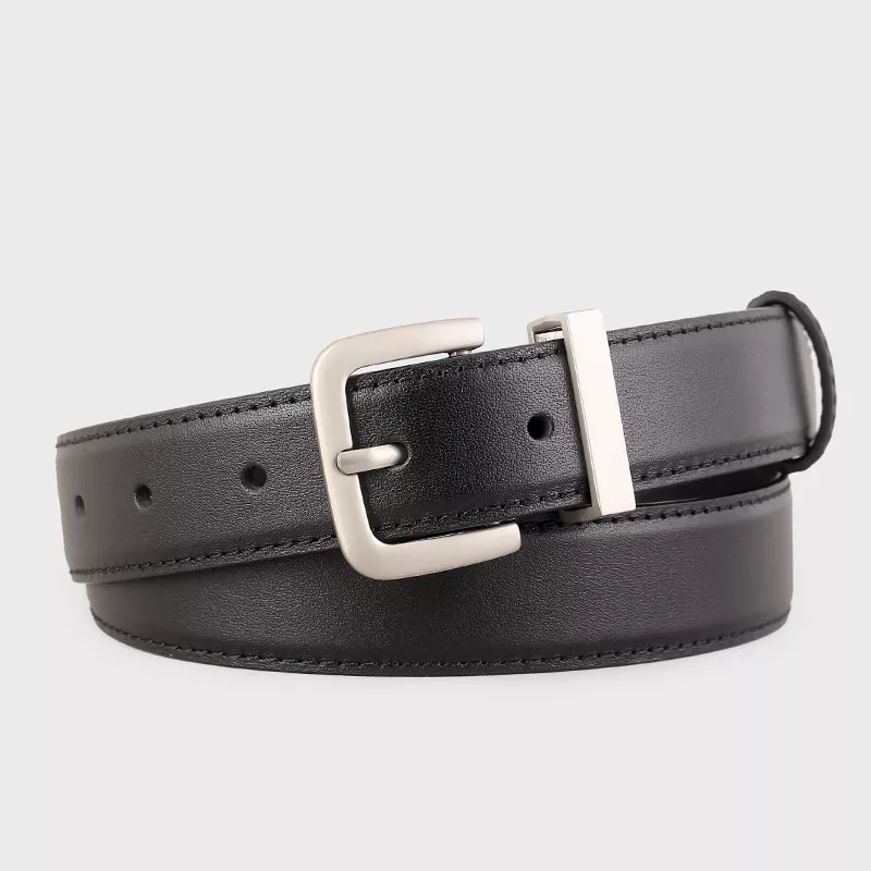 Classic Leather Belt with Silver Buckle