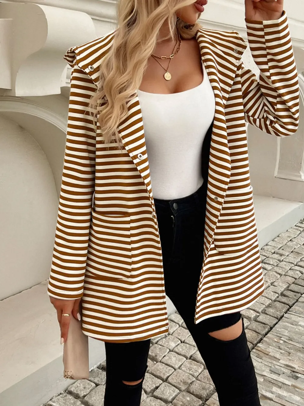 Striped Long Sleeve Hooded Outerwear, image 4