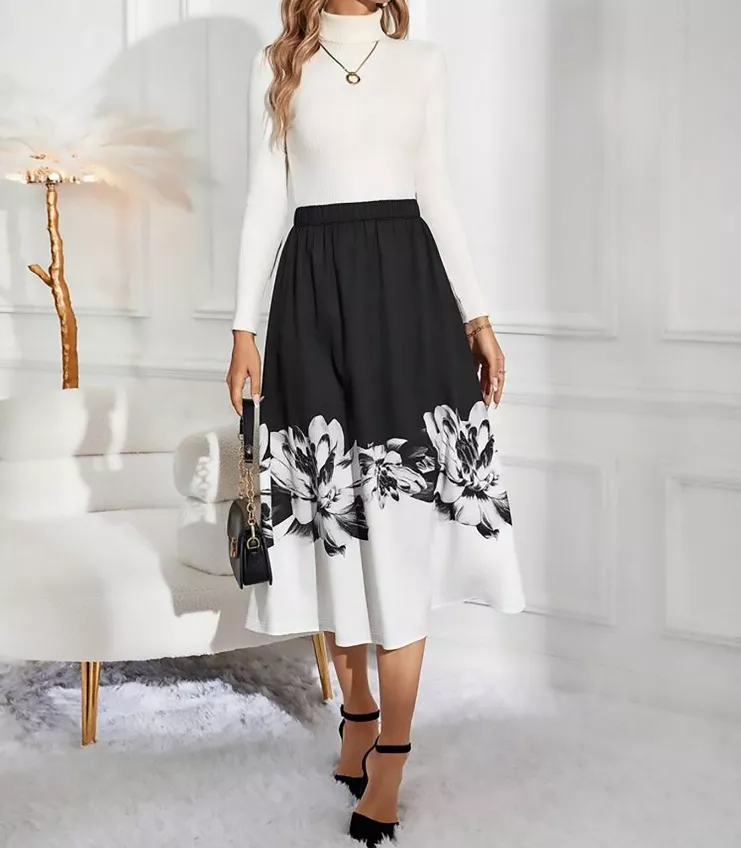 Floral Print A-Line Midi Skirt, image 5