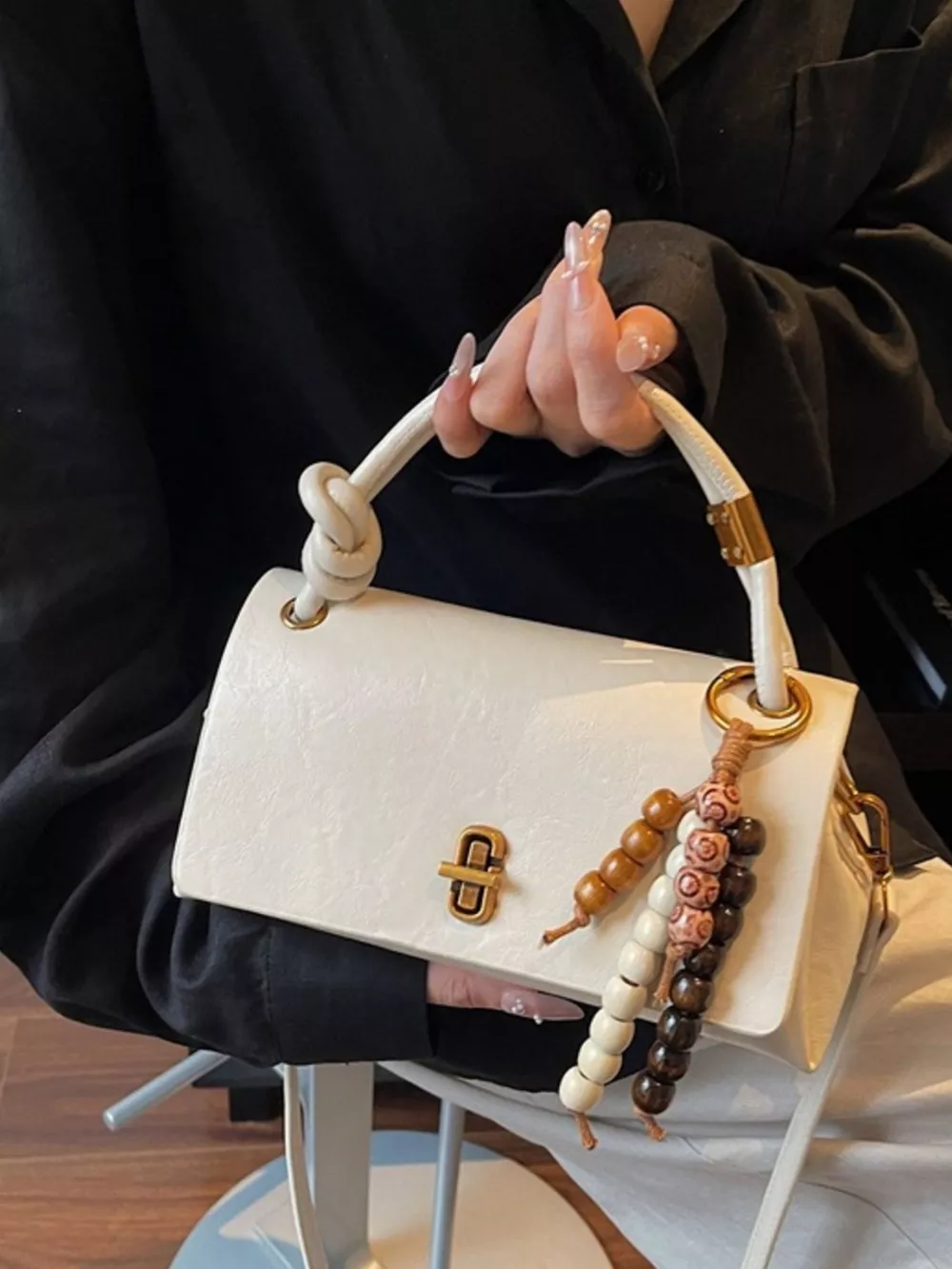 Leather Crossbody Bag with Bead Charm, image 13