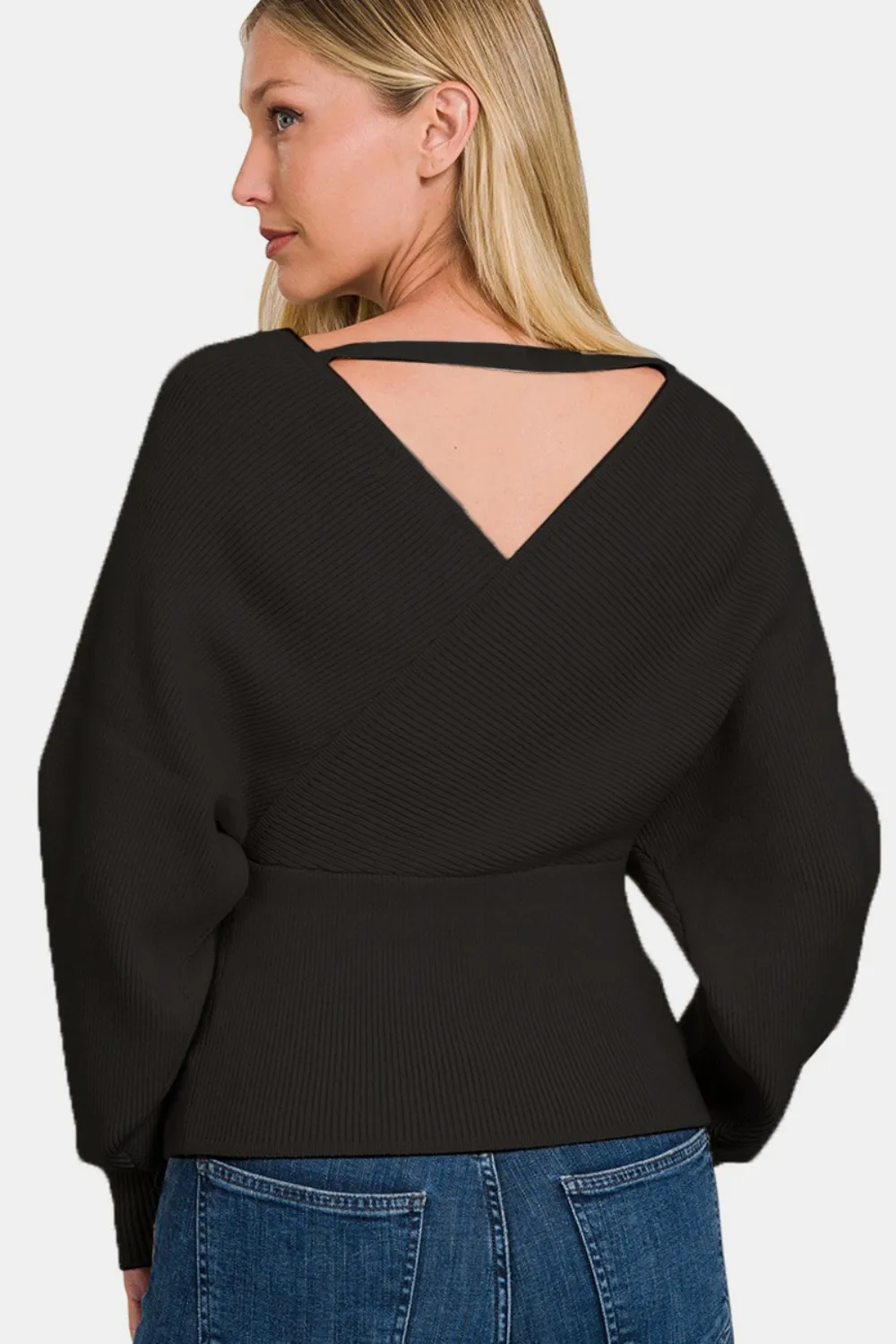 Cross Wrap Rib Long Sleeve Sweater, image 2
