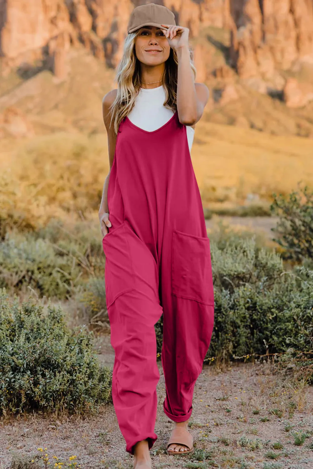 Full Size V-Neck Sleeveless Jumpsuit with Pockets, image 7