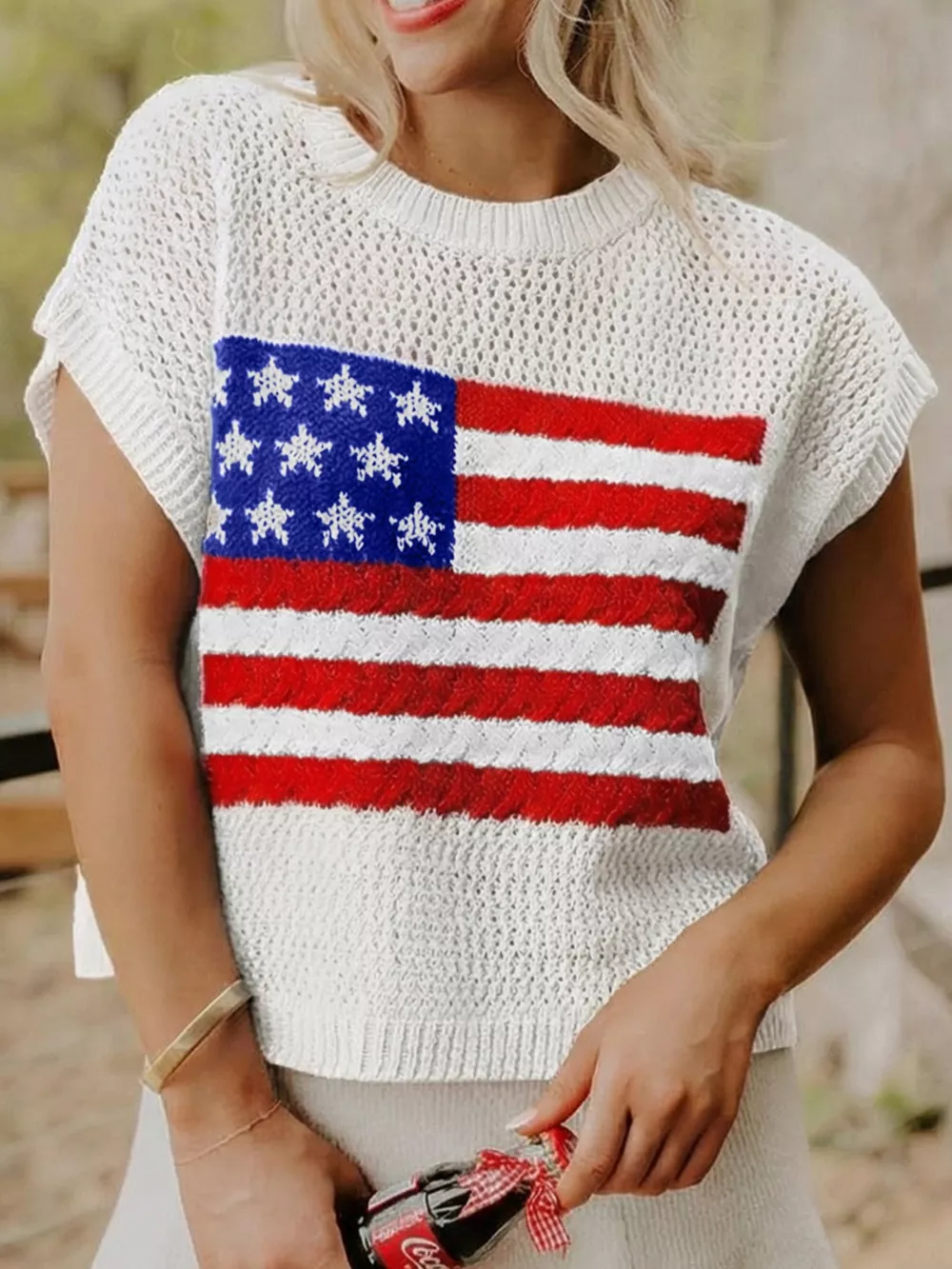 American Flag Knitted Short Sleeve Sweater, image 7