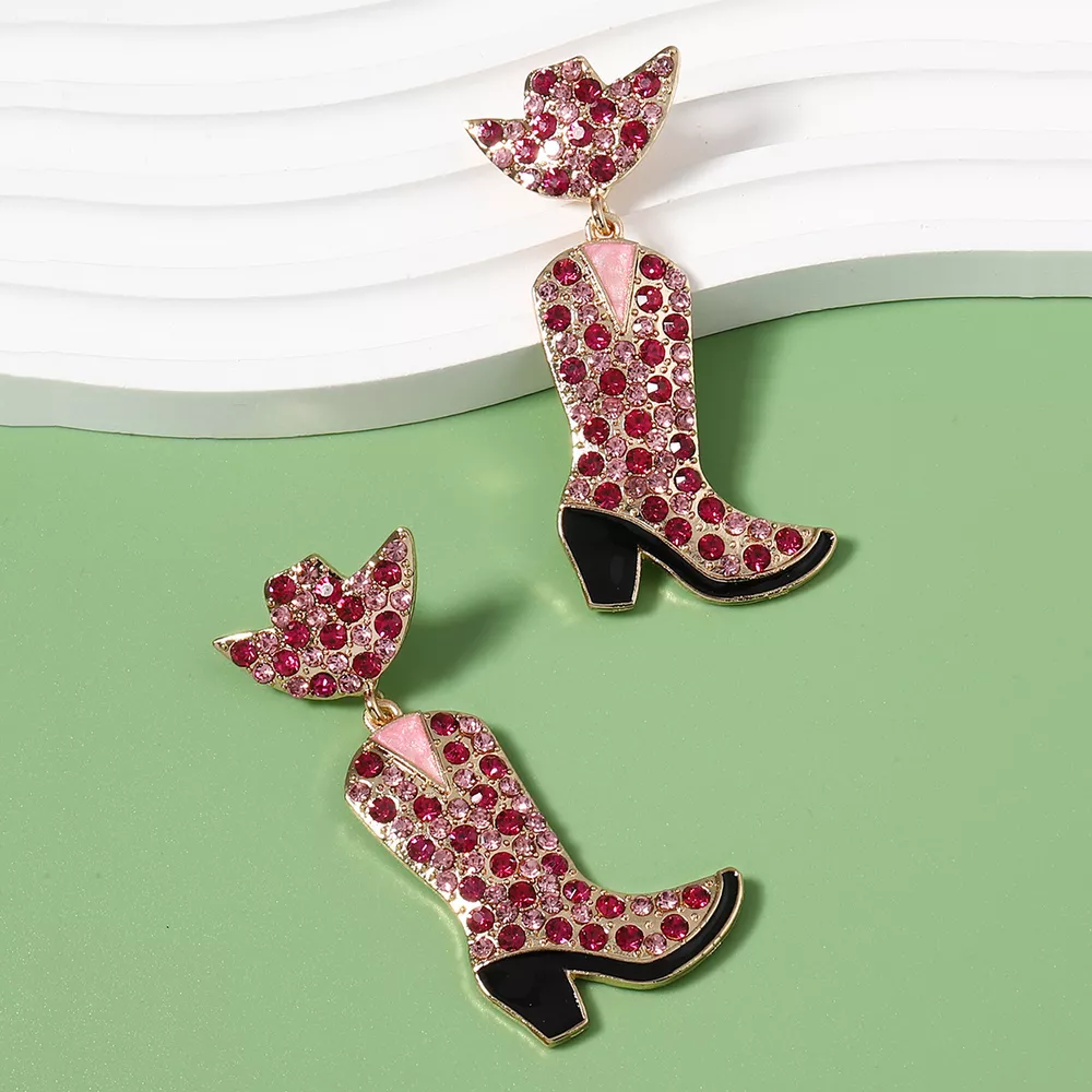 Rhinestone Cowboy Boot Dangle Earrings, image 5