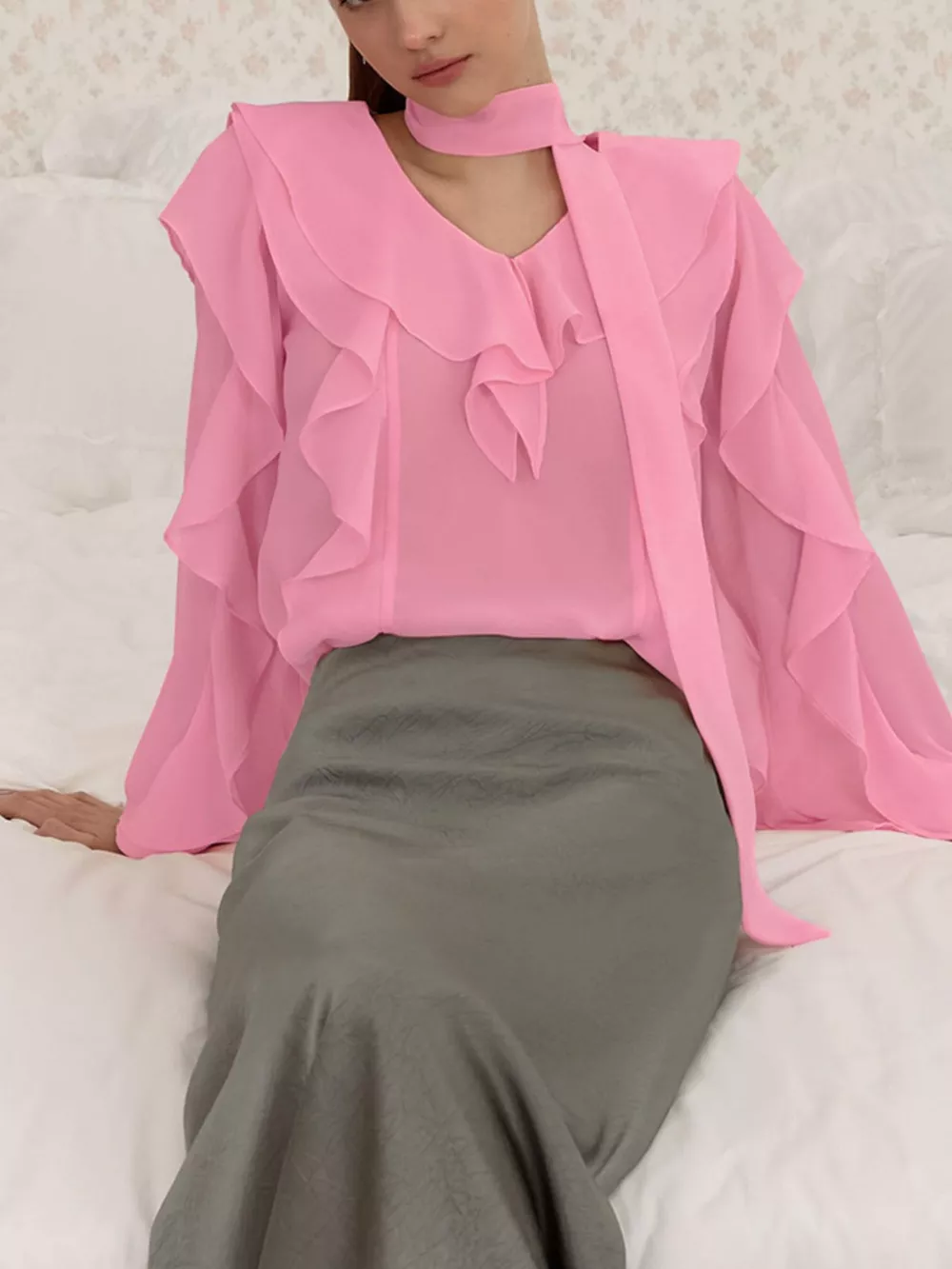 Ruffle Trim Chiffon Blouse, image 5