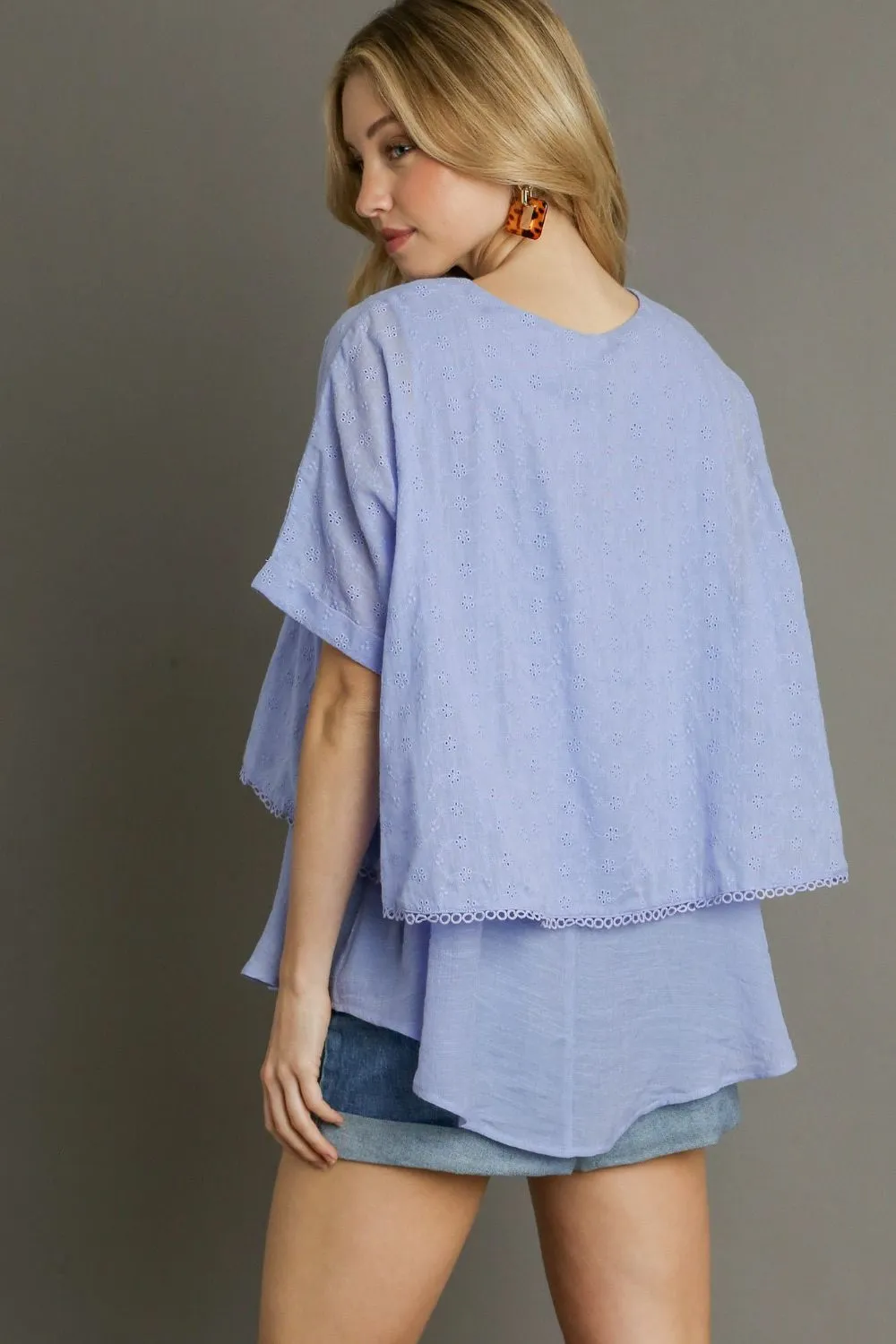 Full Size Eyelet Layered Short Sleeve Blouse Plus Size, image 2