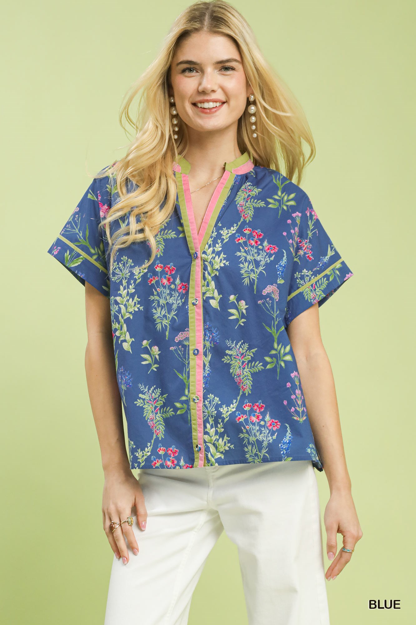 Botanical Floral Button Front Top