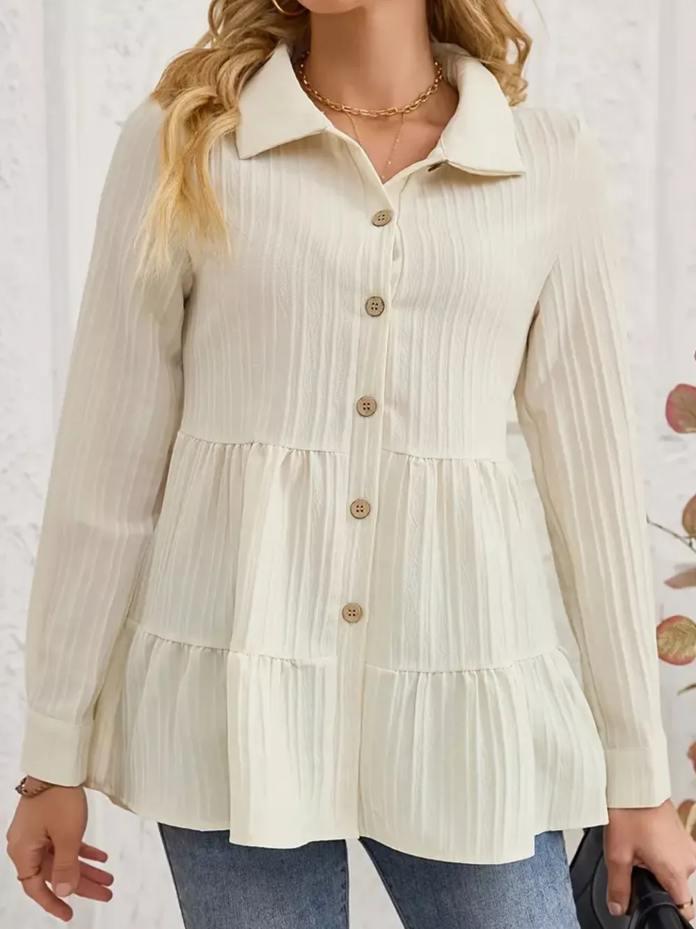 Button-Down Long Sleeve Tiered Shirt, image 8