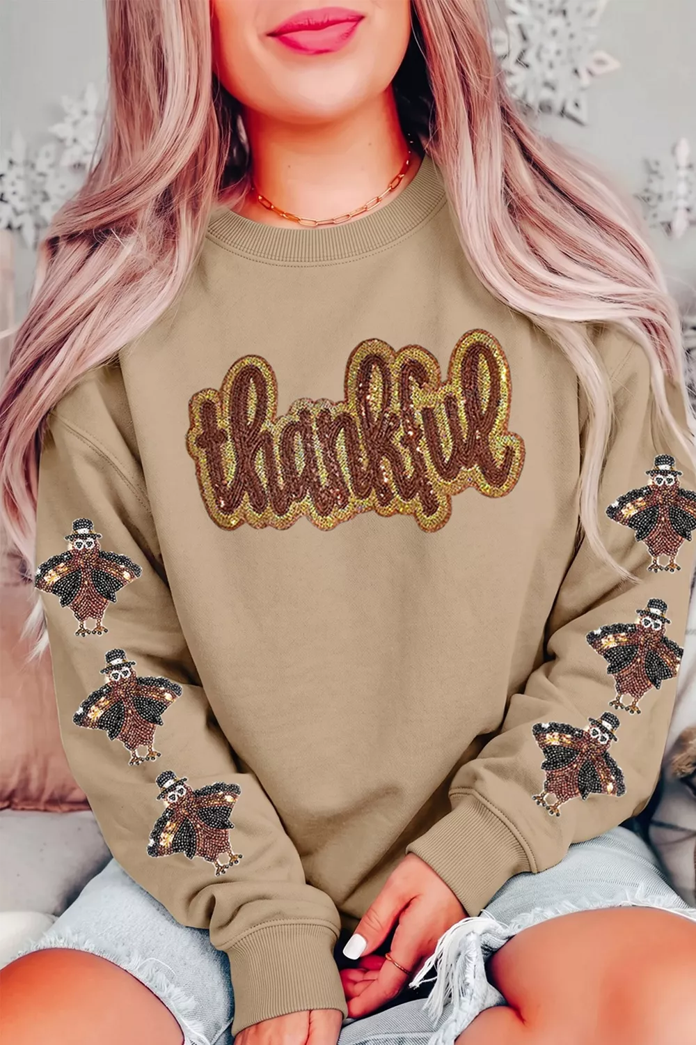 Turkey Season Thankful Sequin Sweatshirt, image 2