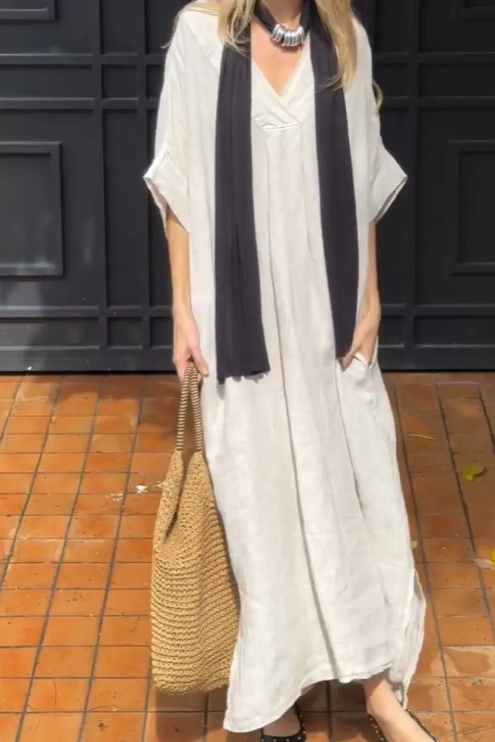 Full Size V-Neck Maxi Dress with Flowy Silhouette Plus Size, image 2