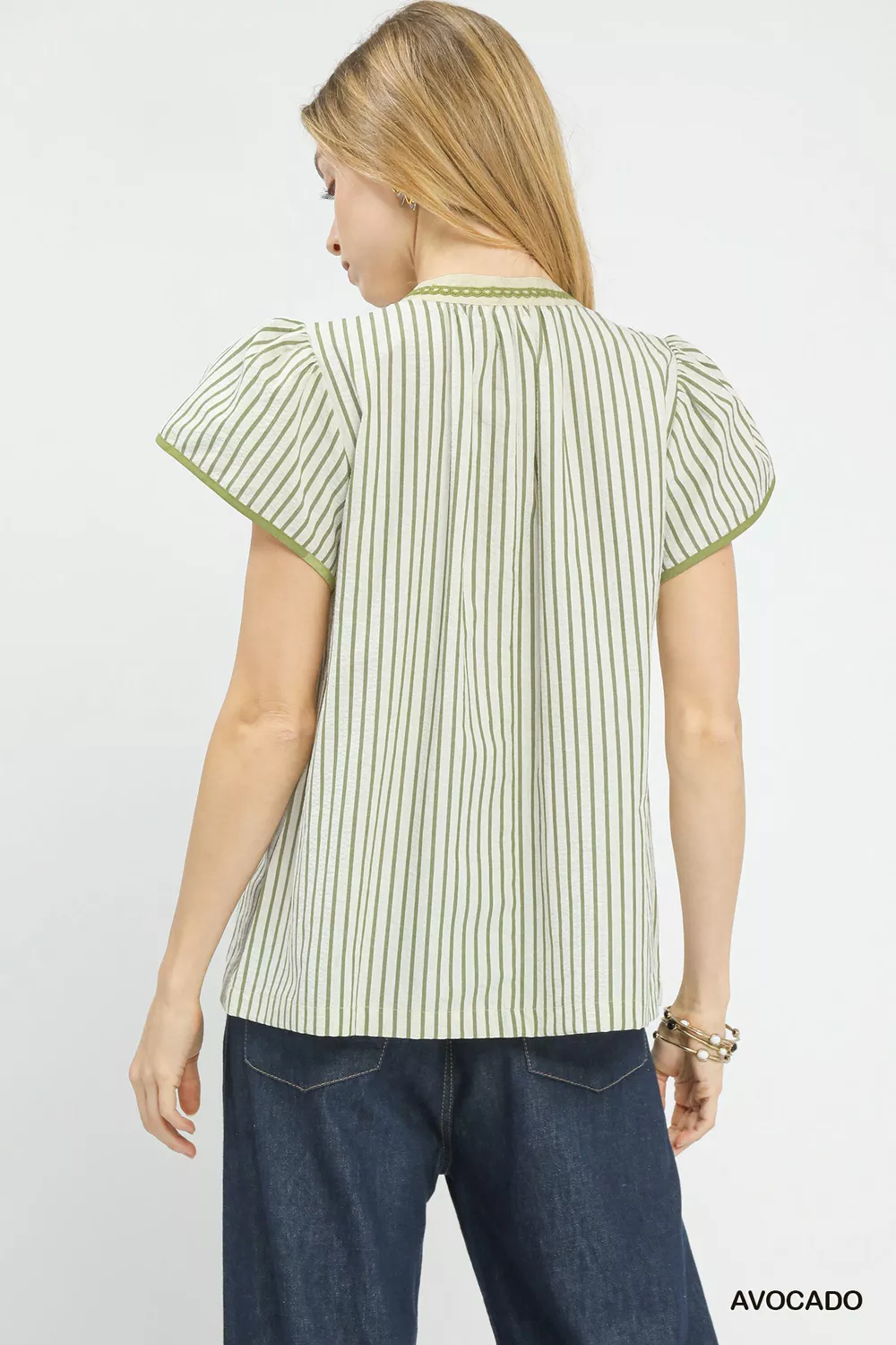 V-Neck Stripe Top with Lace Trim, image 4