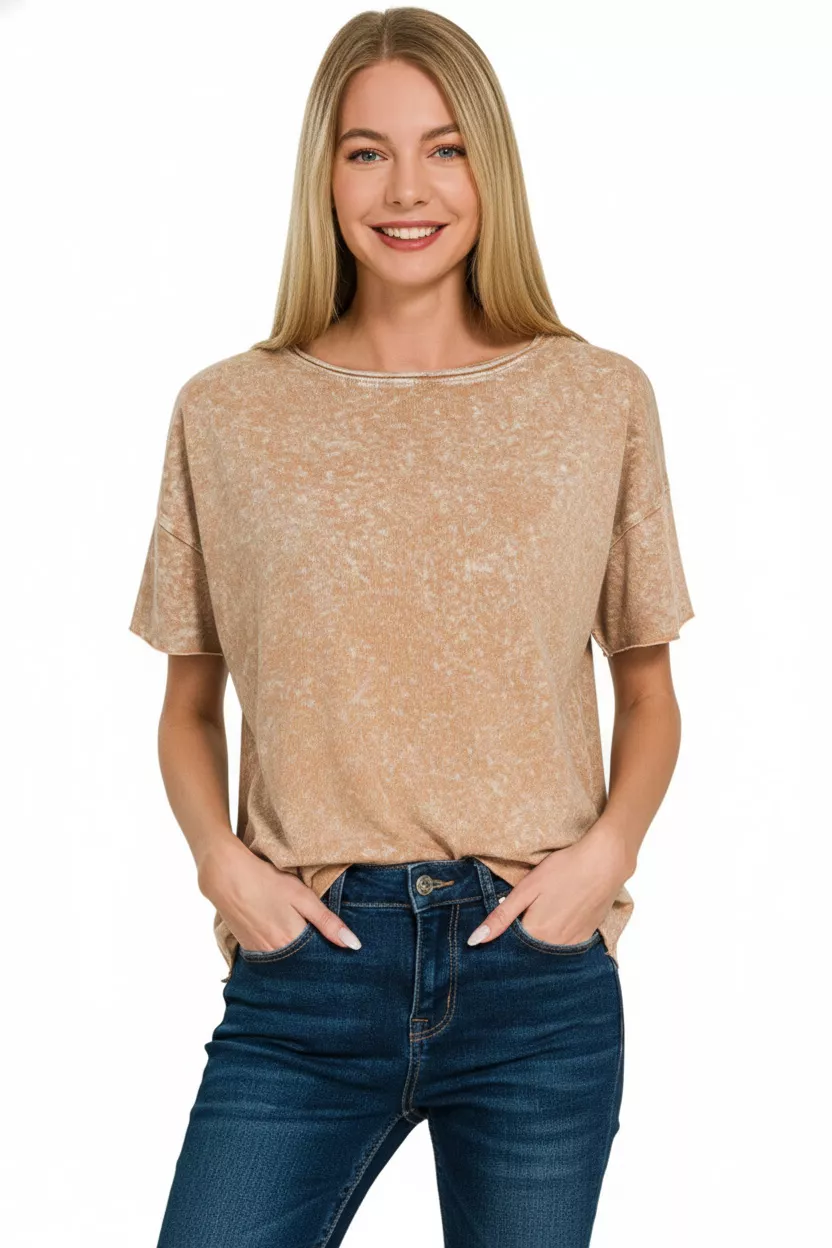 Halo Washed Cotton Short Sleeve Top, image 2