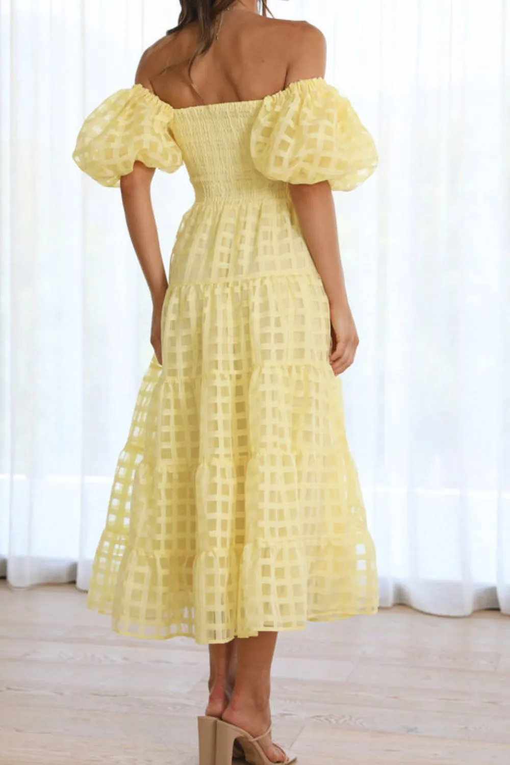 Off Shoulder Short Puff Sleeve Midi Dress, image 8
