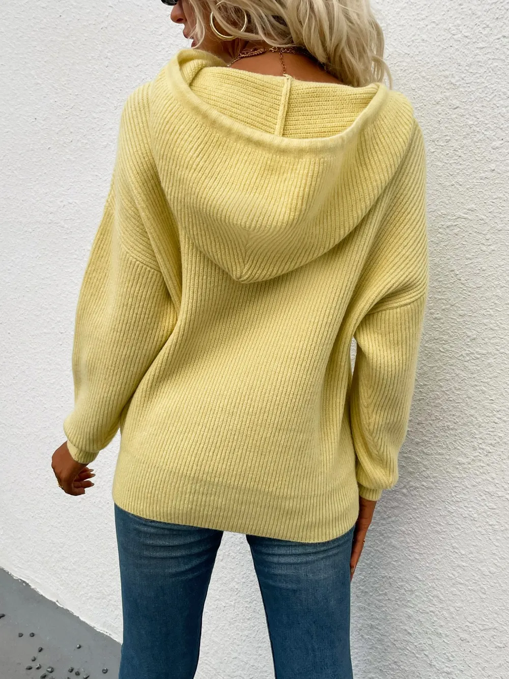 Drawstring Dropped Shoulder Hooded Sweater, image 6