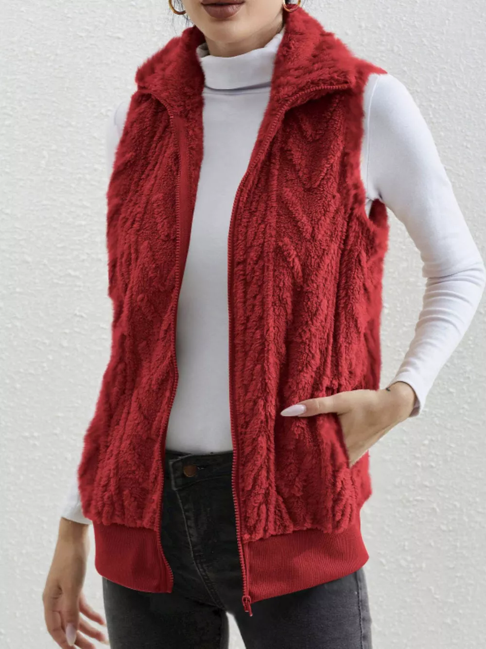 Full Size Cozy Faux Fur Zip-Up Vest Coat Plus Size, image 16