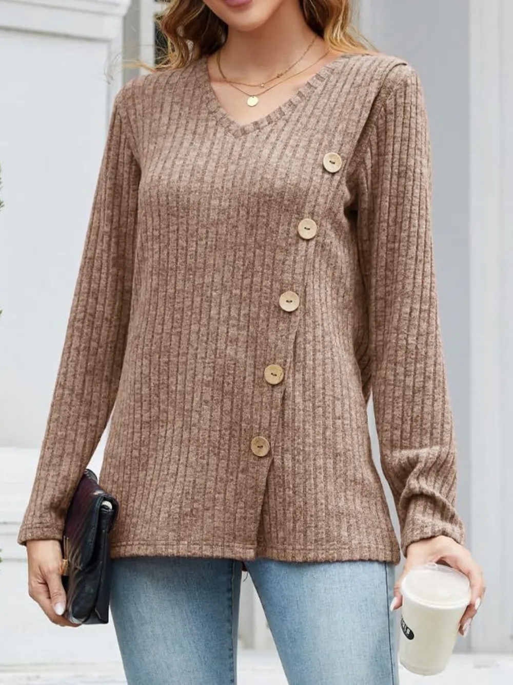 V-Neck Long Sleeve T-Shirt, image 5