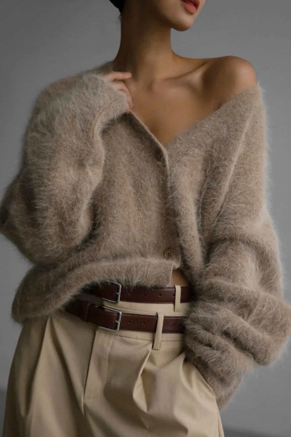 Fuzzy Button Down Long Sleeve Cardigan, image 5