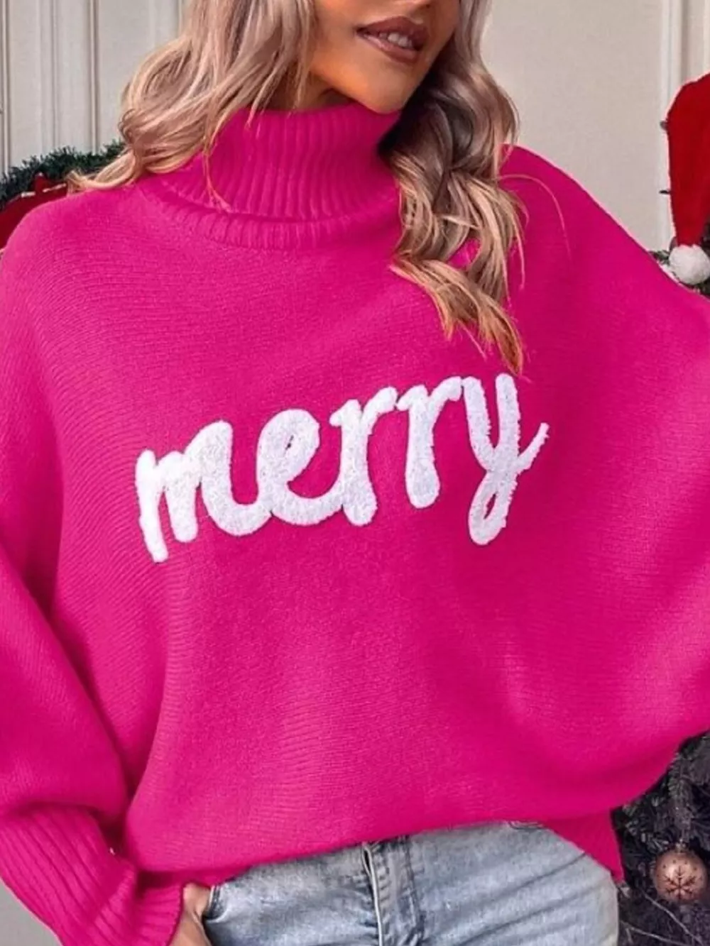 Merry Turtleneck Long Sleeve Christmas Sweater, image 16