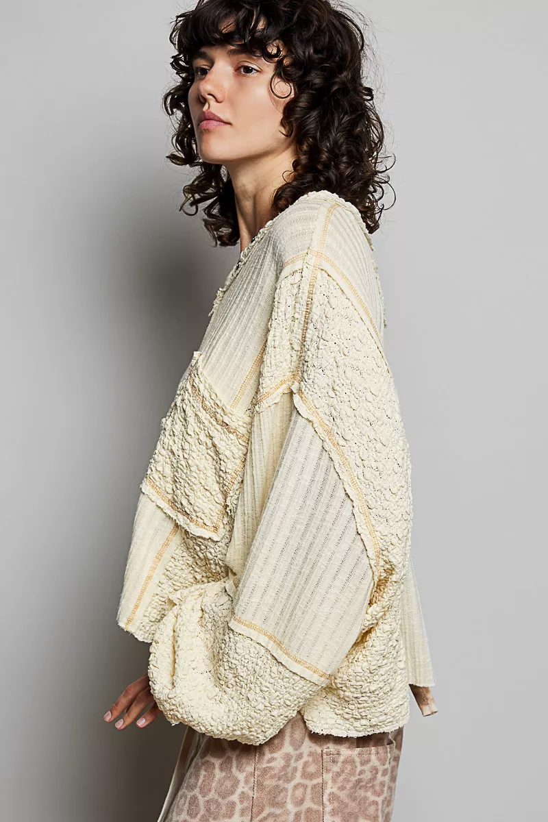 V-Neck Long Sleeve Top with Stitch Detail, image 4