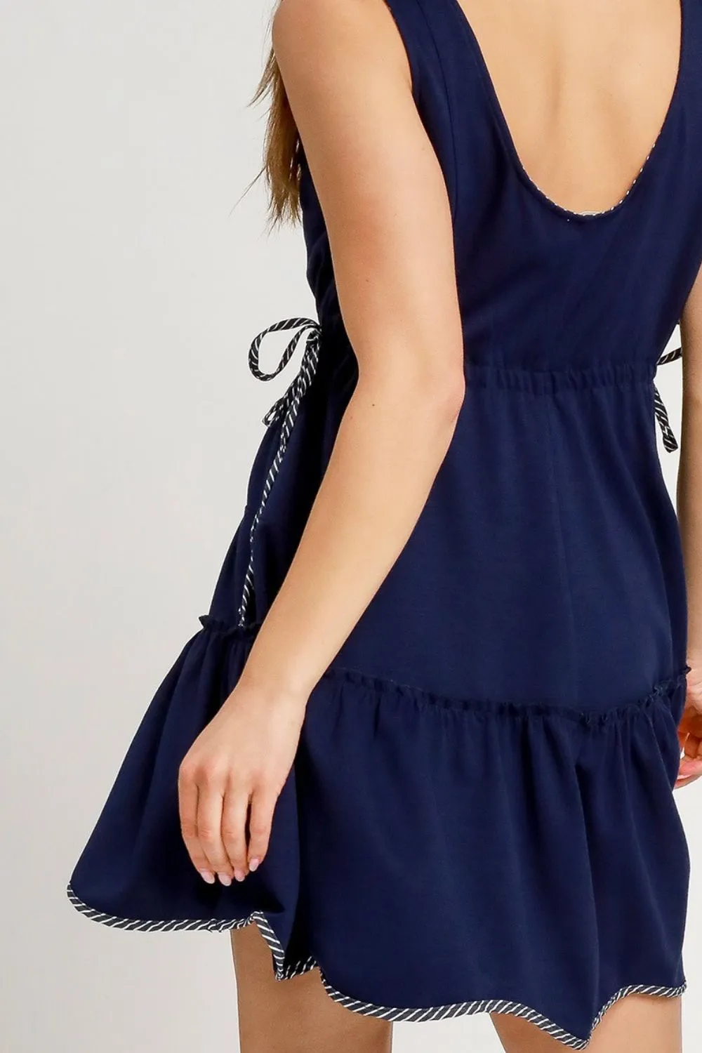 Frill Drawstring Waist Round Neck Mini Tank Dress, image 4