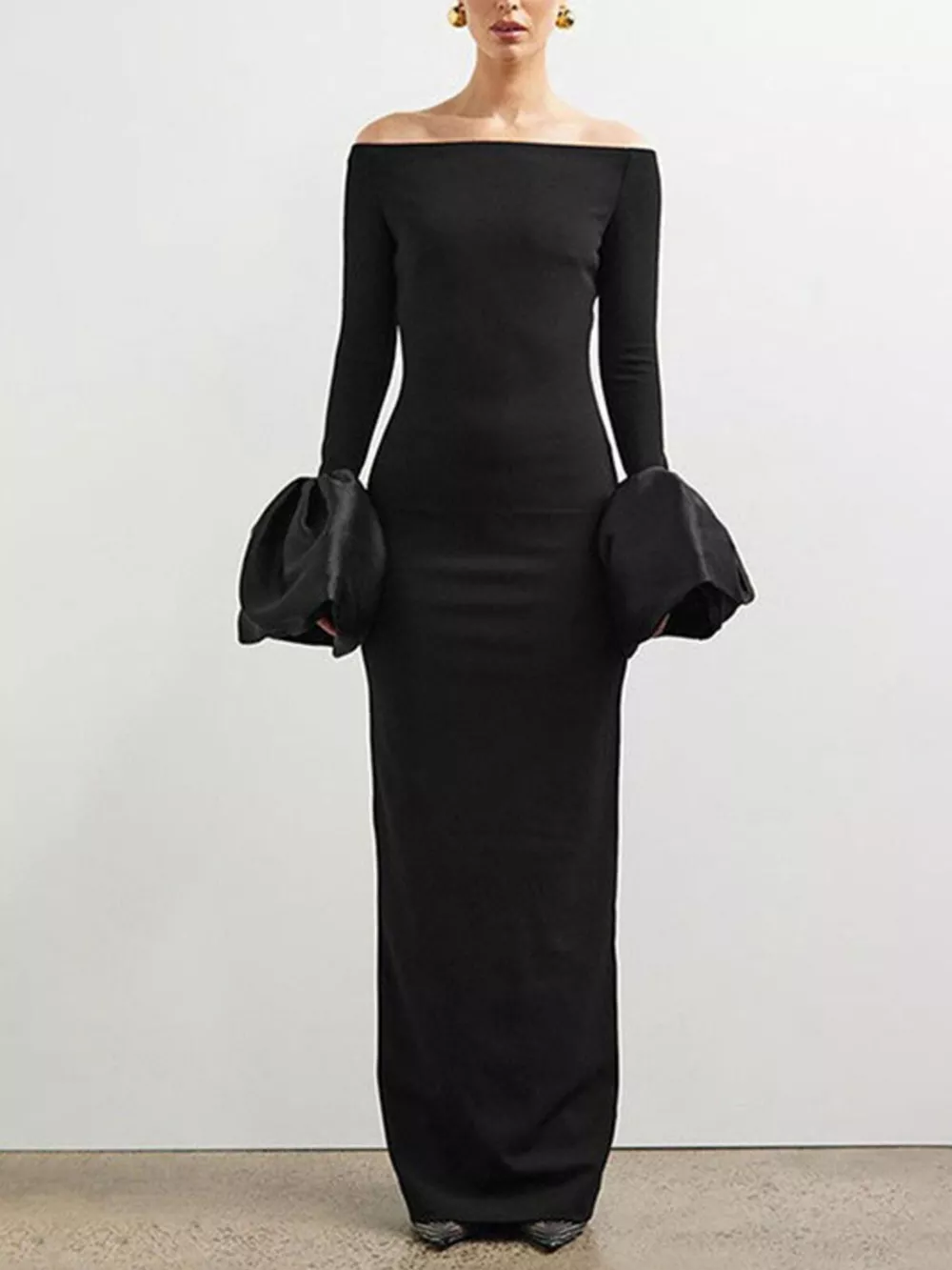 Off-Shoulder Flounce Sleeve Maxi Dress, image 2