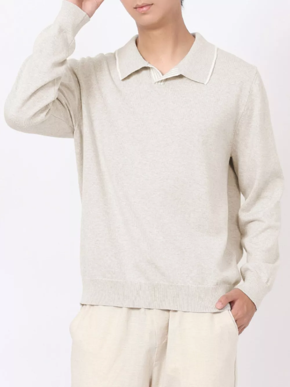 Men's Plus Size Long-Sleeve Contrast Trim Polo, image 7