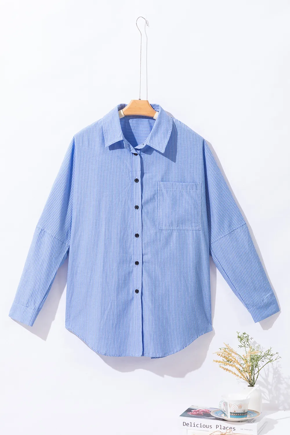 Striped Collared Neck Long Sleeve Shirt, image 6