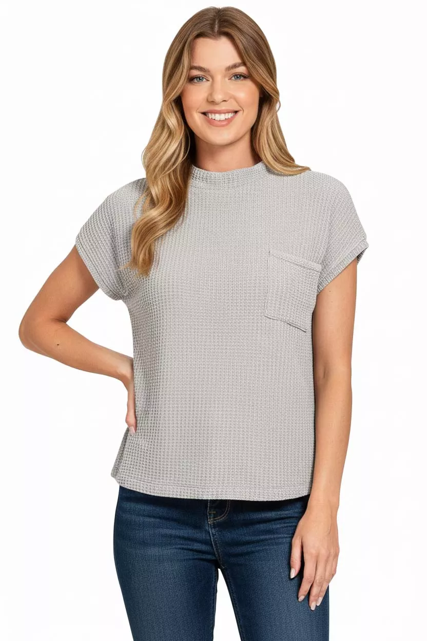 Chenille Waffle Short Sleeve Sweater, image 3