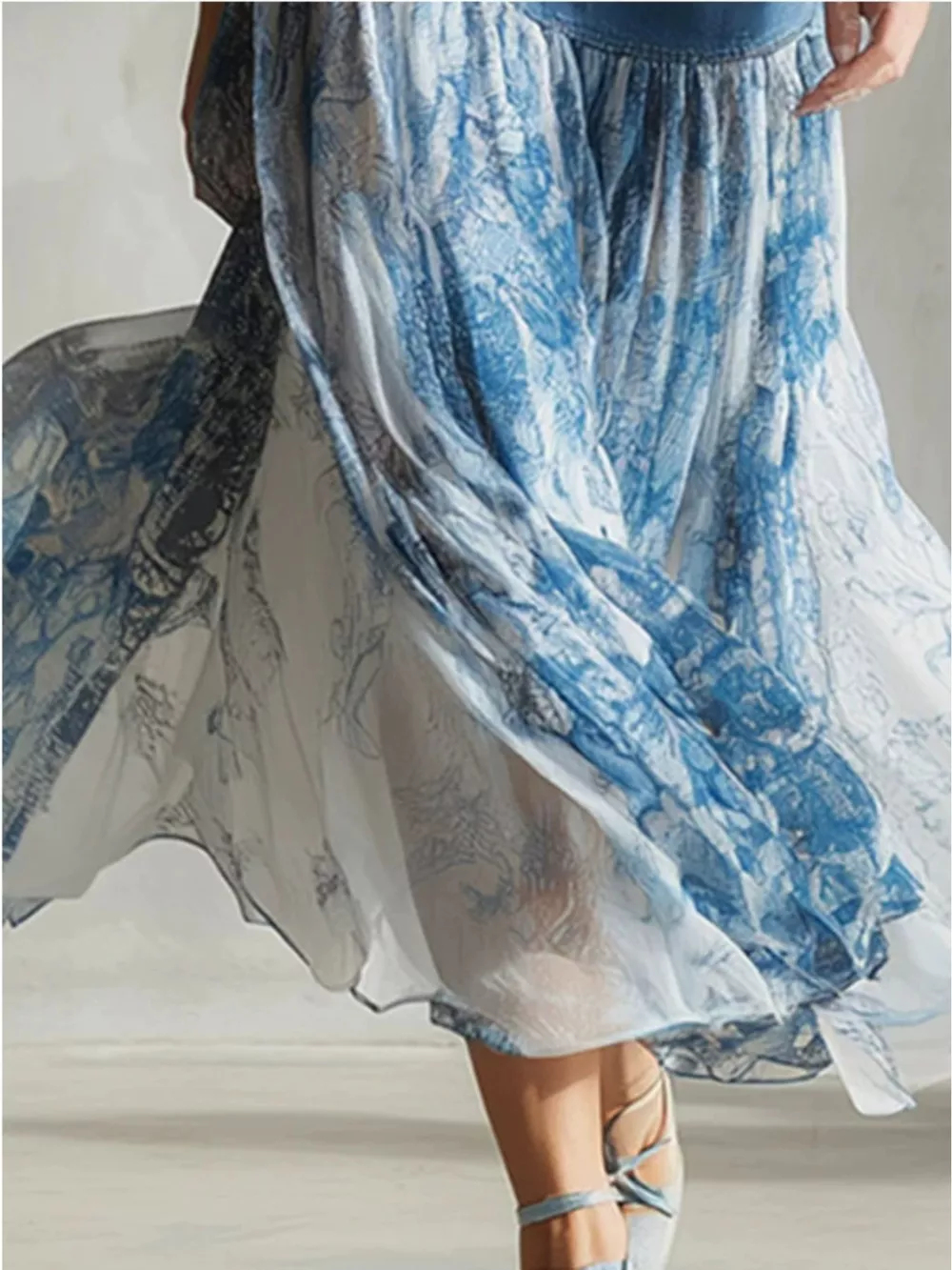 Denim-Paneled Floral Print Skirt, image 3