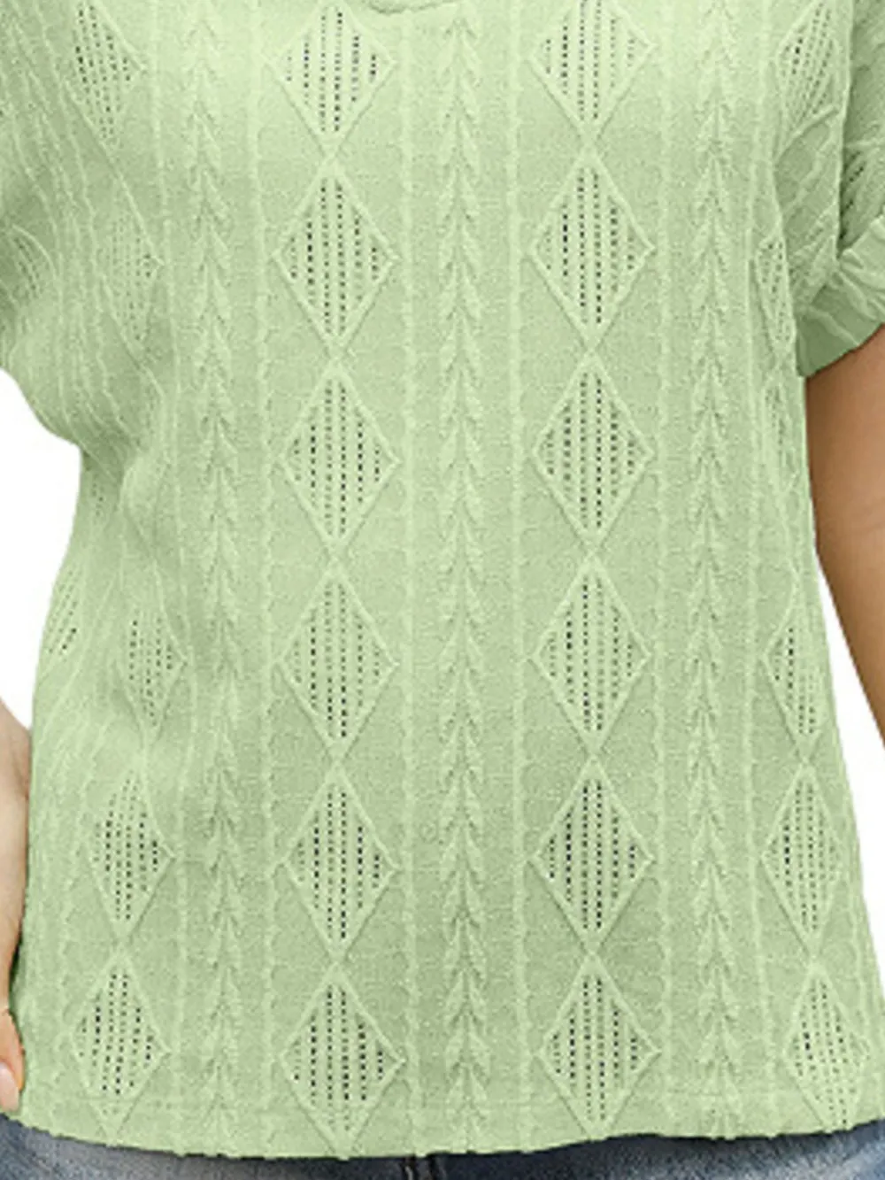 Textured V-Neck Short Sleeve Top, image 7