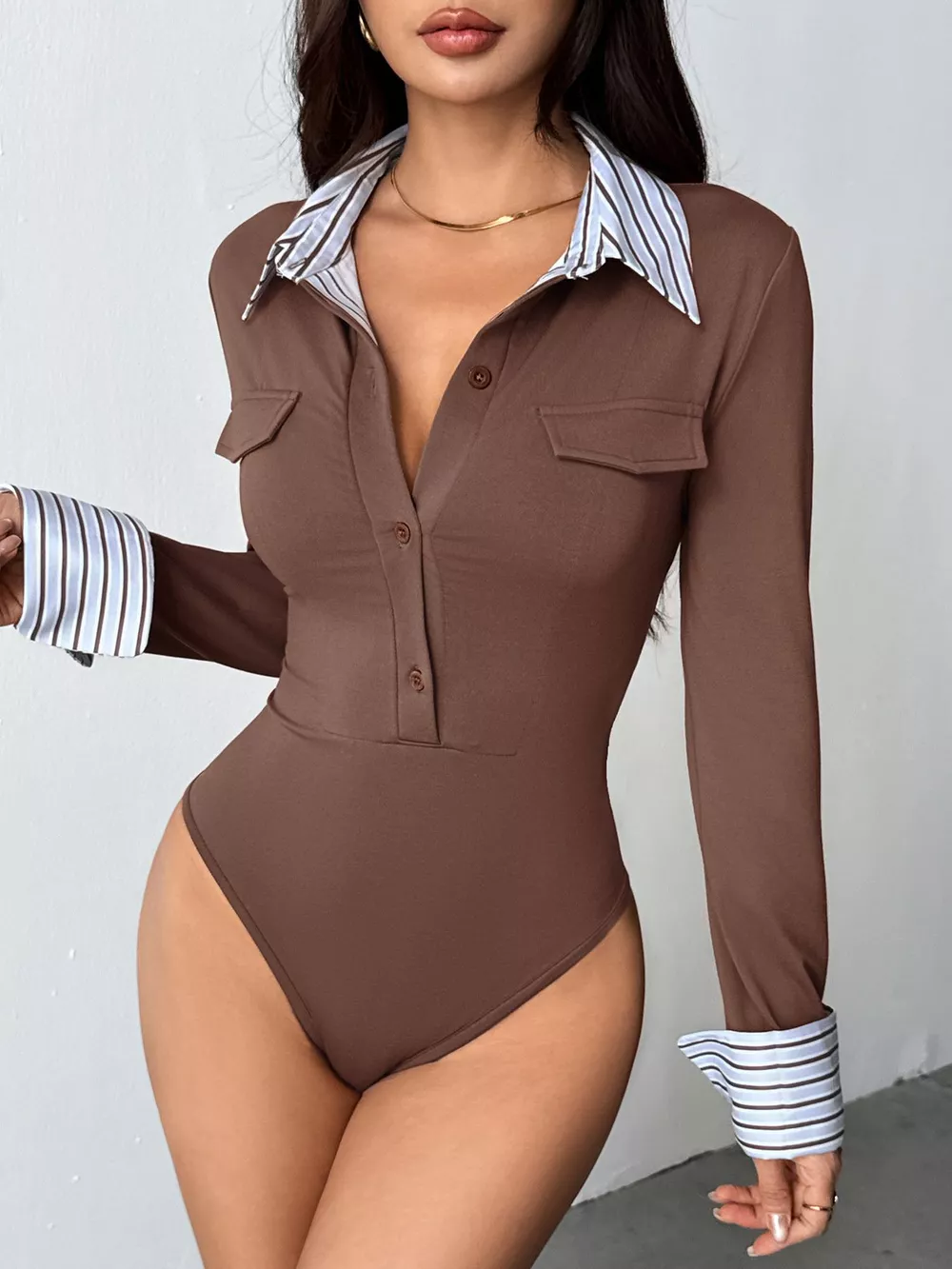 Long Sleeve Button Front Bodysuit, image 4