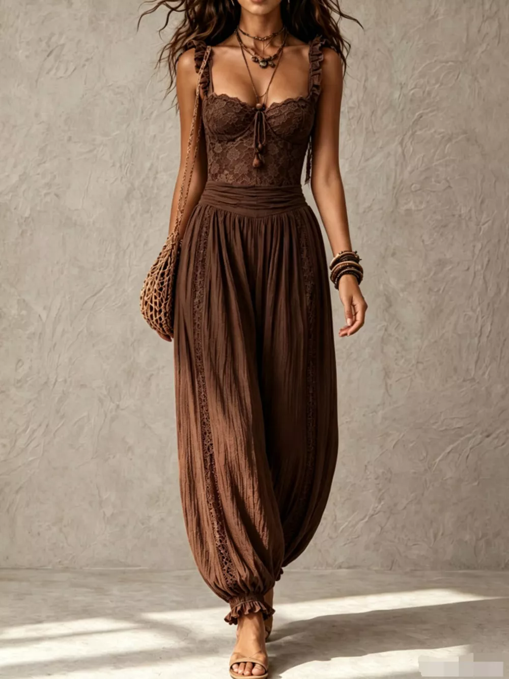 Boho Lace Corset Bodice Jumpsuit with Harem Pants, image 11