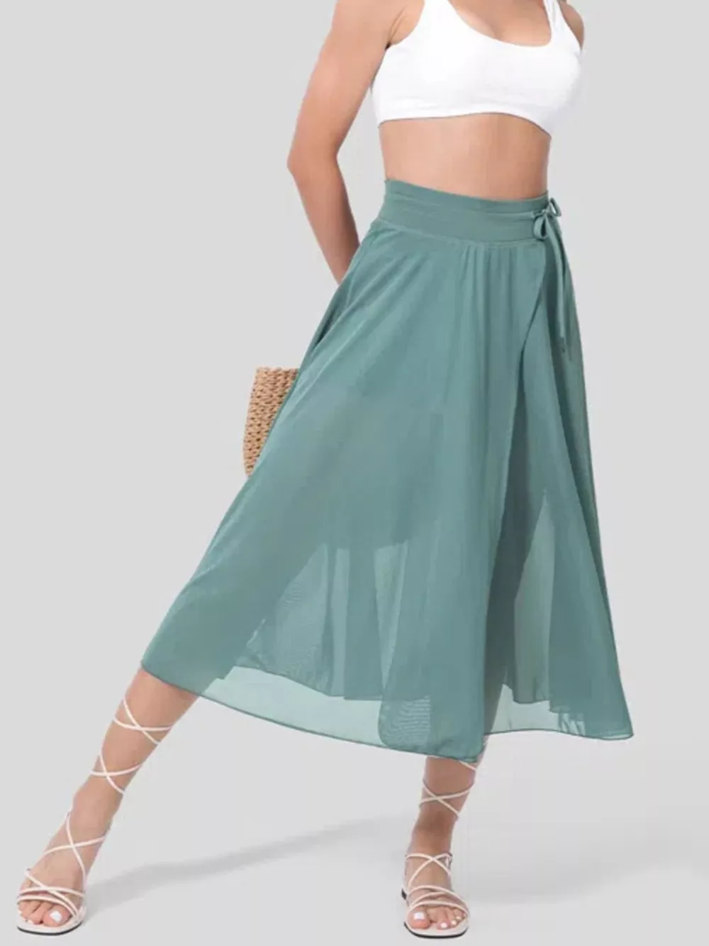 Slit Flowy Skirt with Shorts Liner, image 6