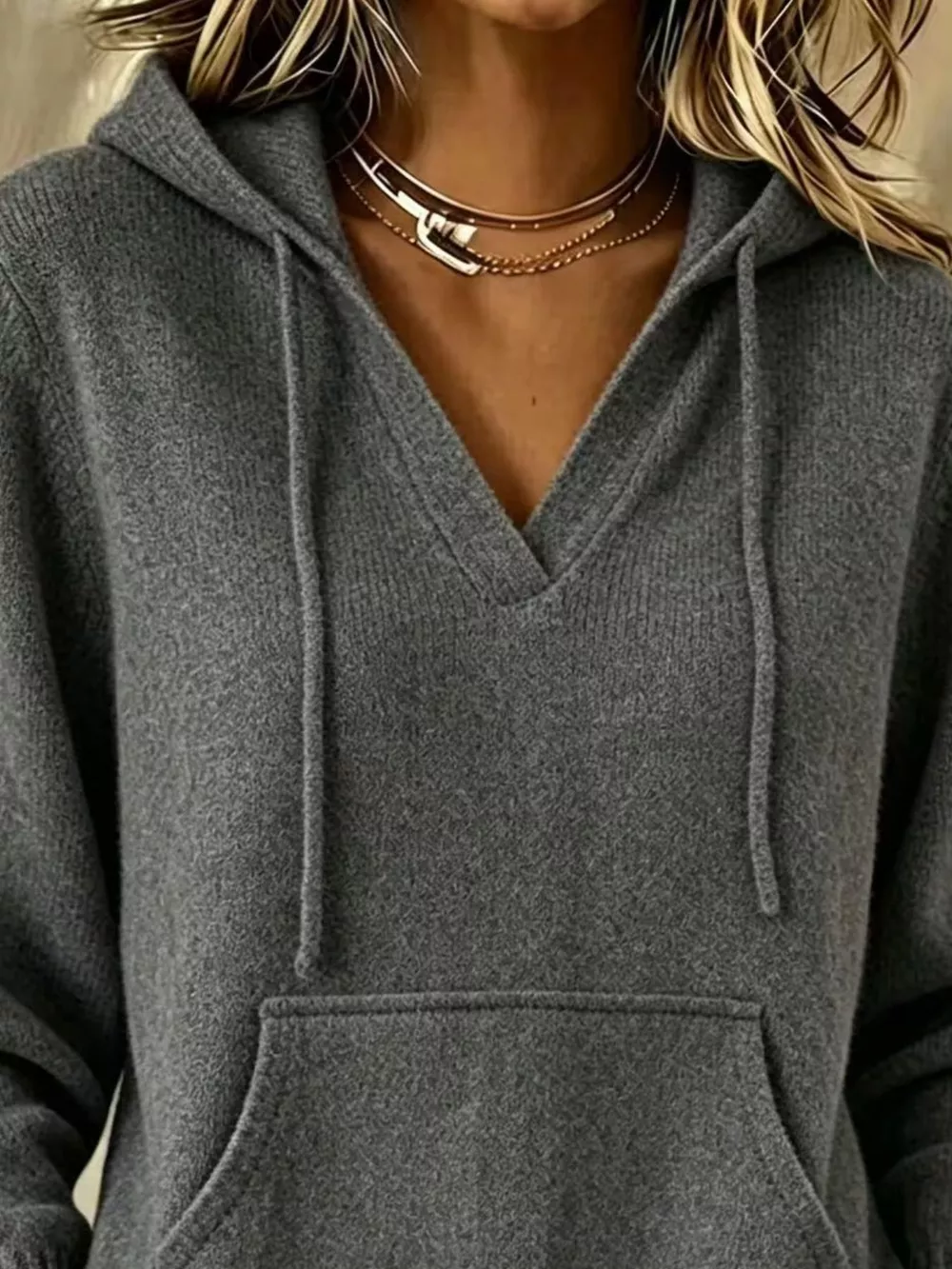 Drawstring Kangaroo Pocket Hooded Sweater, image 8