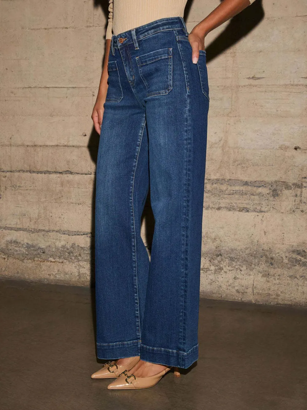 High Rise Front Pocket Patch Wide Leg Jeans, image 2