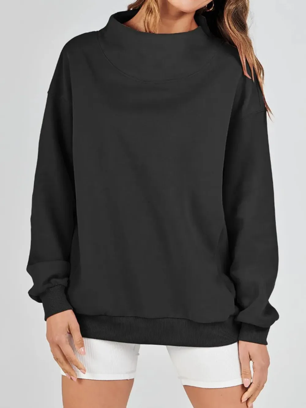 Mock Neck Drop Shoulder Long Sleeve Sweatshirt, image 22