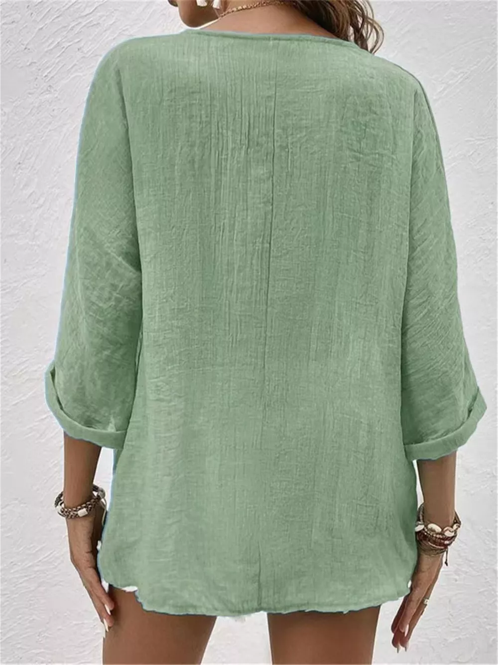 Full Size Casual V-Neck Button-Down Blouse Plus Size, image 5