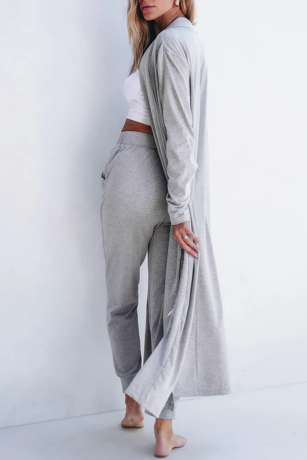Open Front Long Sleeve Cardigan and Pants Lounge Set, image 2