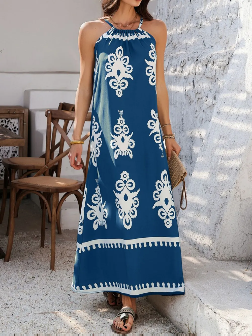 Grecian Neck Printed Maxi Dress, image 12