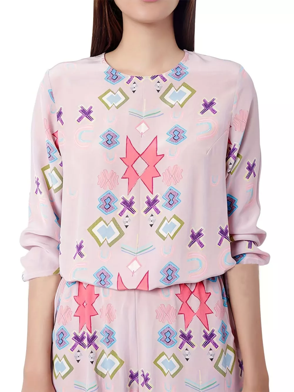 Printed Round Neck Long Sleeve Top and Pants Lounge Set, image 4