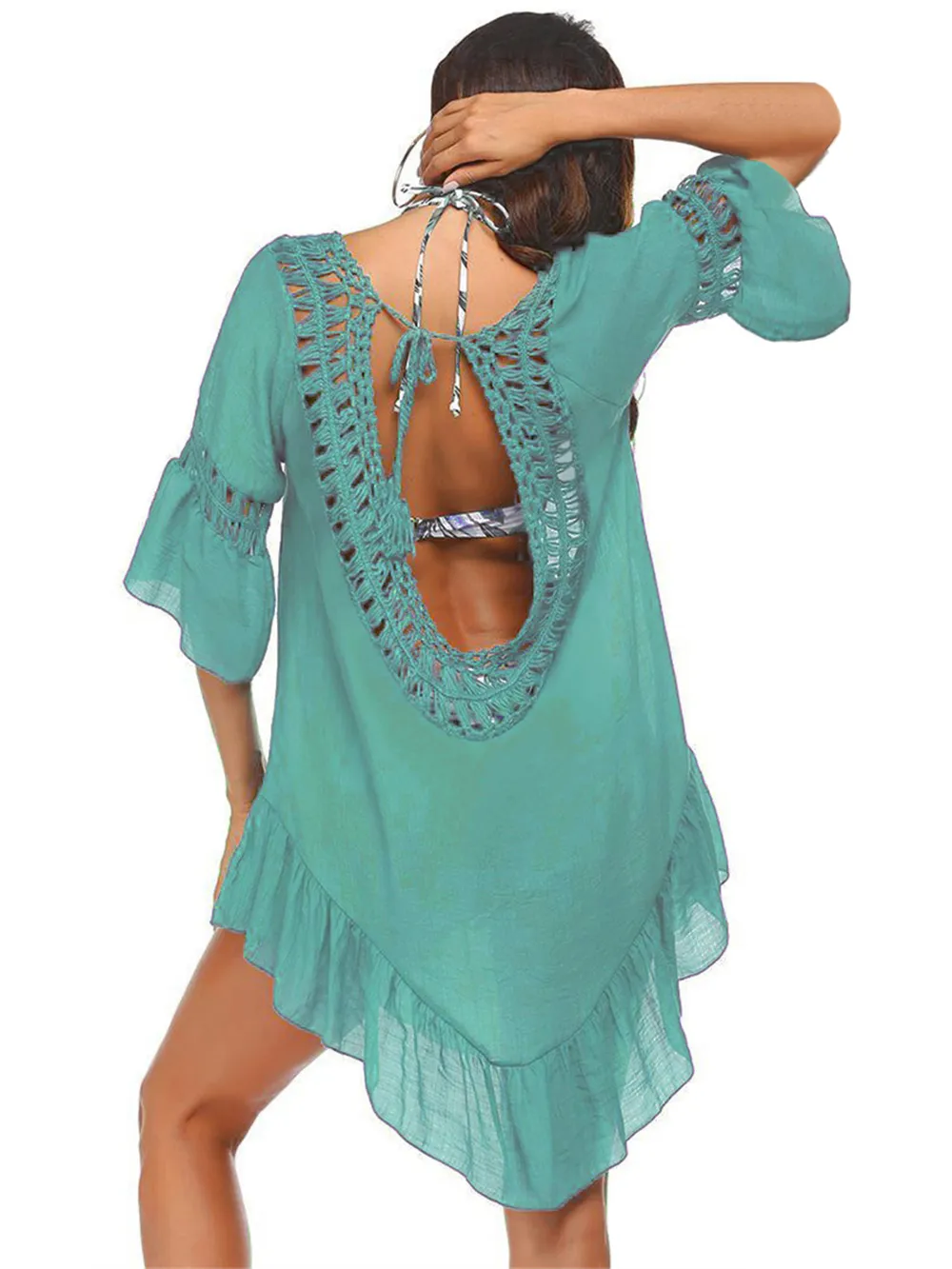 Backless Cutout Three-Quarter Sleeve Cover Up, image 8