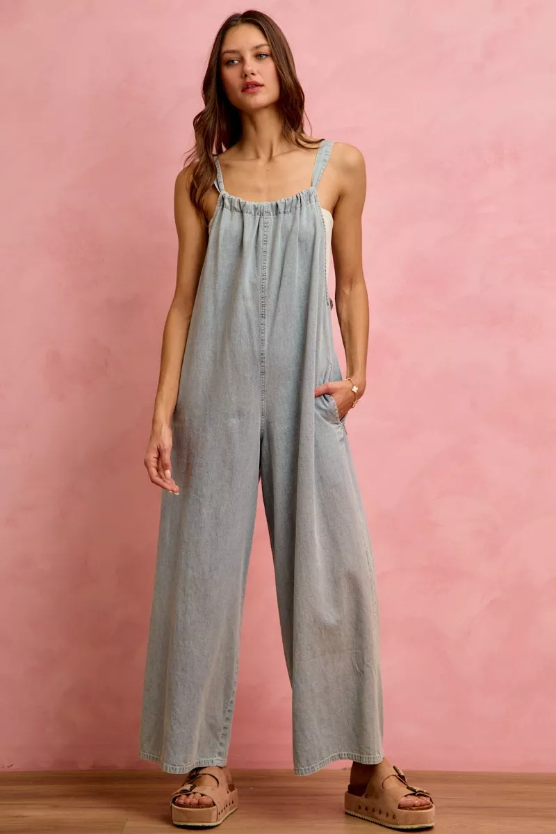 Wide Leg Lightweight Denim Overalls, image 5