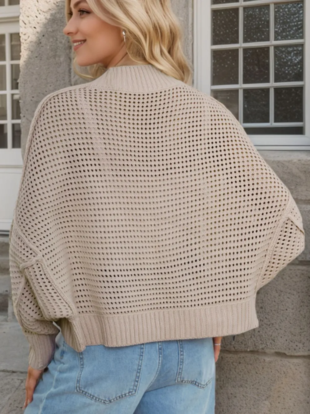 Openwork Open Front Long Sleeve Cardigan, image 3