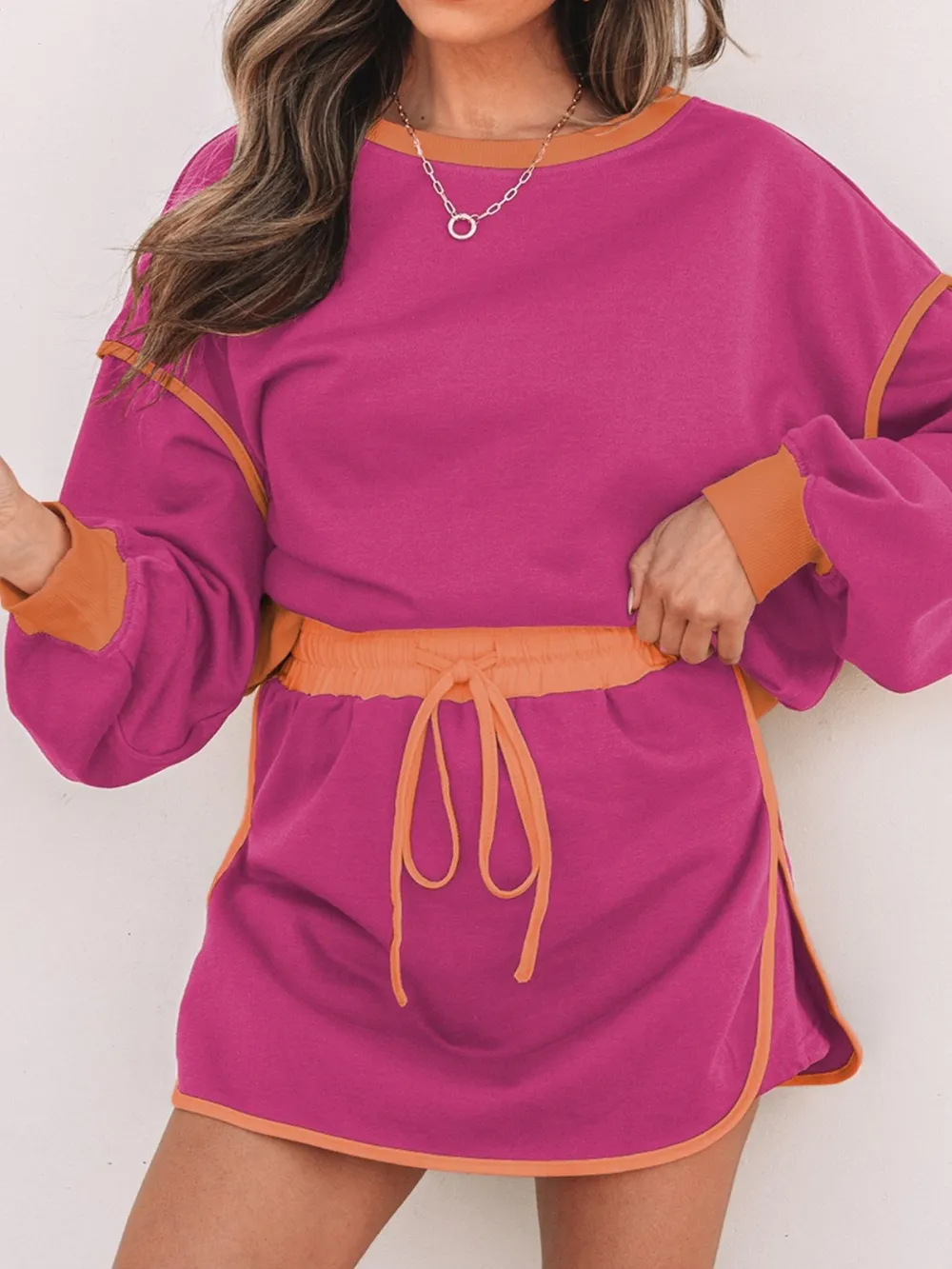 Contrast Trim Long Sleeve Top and Skort Set, image 5