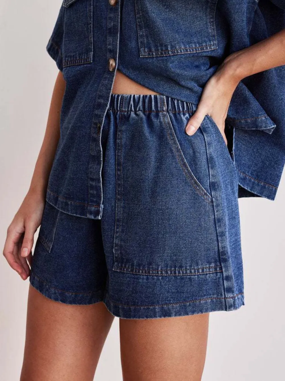 Elastic Waist Denim Shorts, image 5