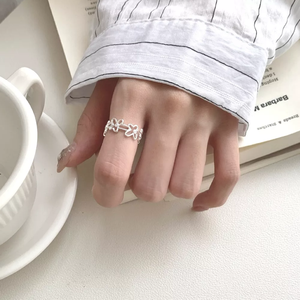 925 Sterling Silver Flower Open Ring, image 7