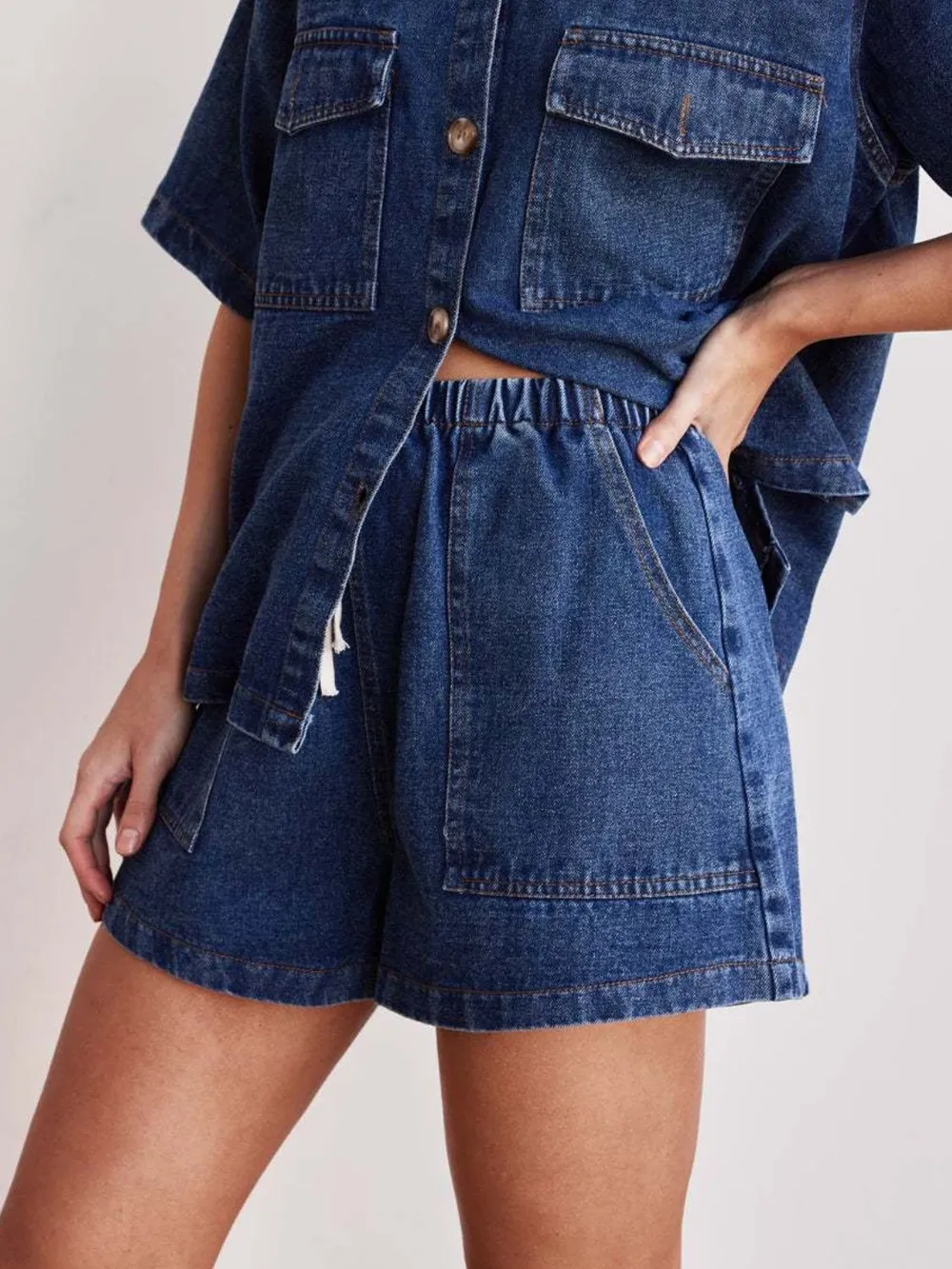 Elastic Waist Denim Shorts, image 4
